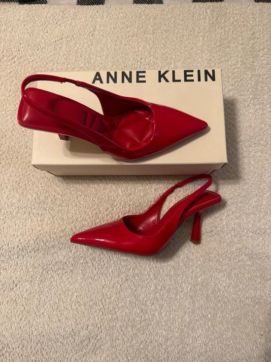Anne Klein Bright Red Patent Slingback Pointed Pumps - Picture 2 of 4